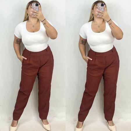 Arspire Fashion Corporate Plus Size High Waist Pull-Up Pants - Cinnamon