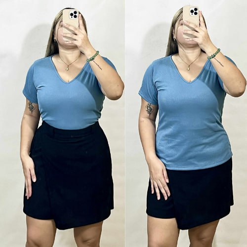 Arspire Fashion Casual Plus Size V-Neck Full Length Knitted Top - Denim Blue