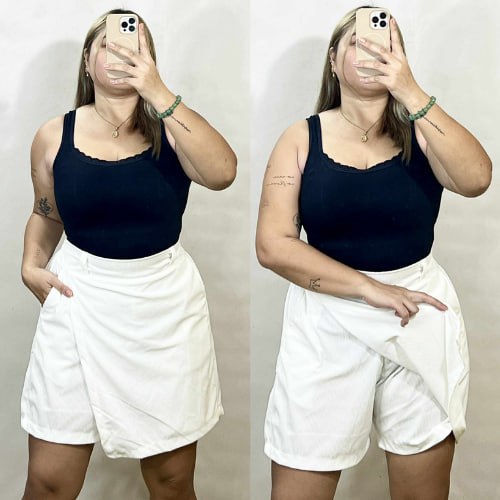 Arspire Fashion Casual Plus Size Skort with Functional Side Pockets - White