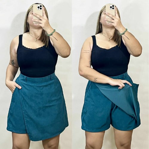 Arspire Fashion Casual Plus Size Skort with Functional Side Pockets - Teal Blue