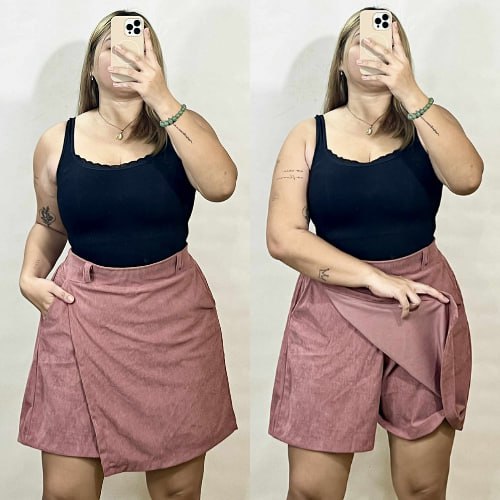 Arspire Fashion Casual Plus Size Skort with Functional Side Pockets - Old Rose