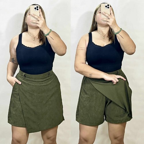 Arspire Fashion Casual Plus Size Skort with Functional Side Pockets - Army Green
