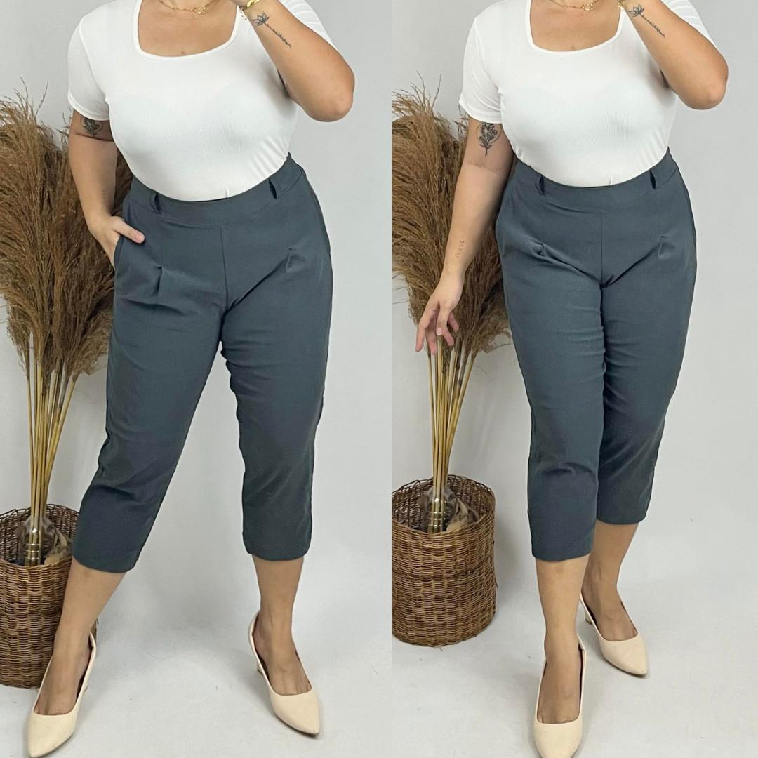 Arspire Fashion Casual Plus Size Cropped Pedal Pants - Dark Taupe