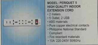 PERIQUET 5 HIGH QUALITY INDOOR EXTENSION CORD
