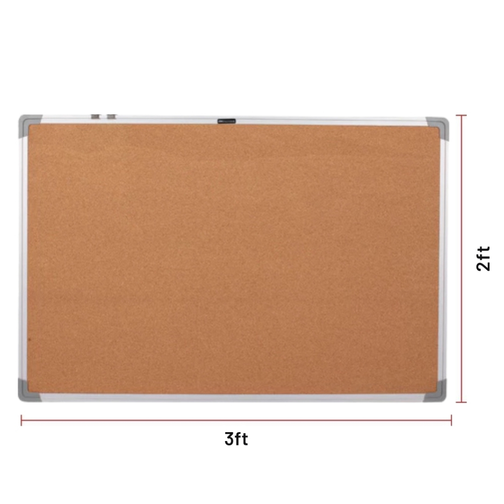 Corkboard 2x3ft With Aluminum Frame | High Quality MDF Back | Hooks | Plastic Corners