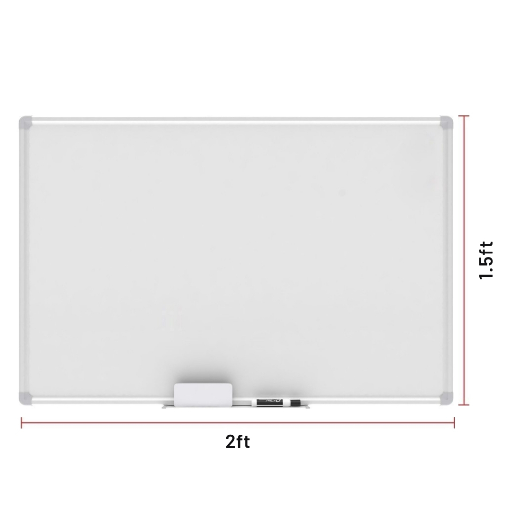 Magnetic Whiteboard 1.5x2ft 18x24in With Aluminum Frame | Plywood Back | Hooks Holder Corners