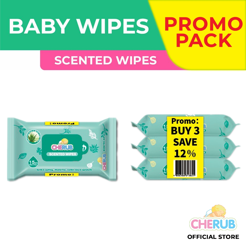 Cherub Baby Wipes 15`s Scented promo pack Buy 3 save 12%