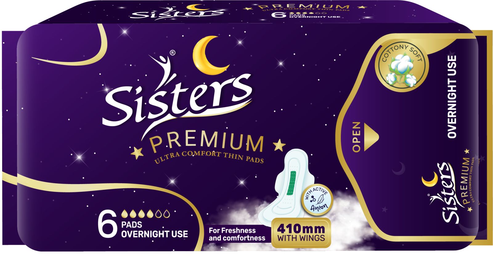 Sisters Premium Ultra Thin Overnight Use 410mm w/ Wings