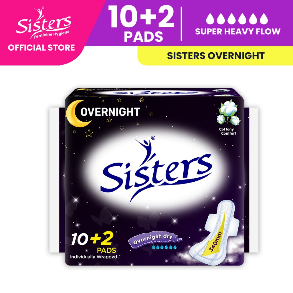 Sisters Sanitary Napkin Perforated Cottony Overnight 10+2 pads
