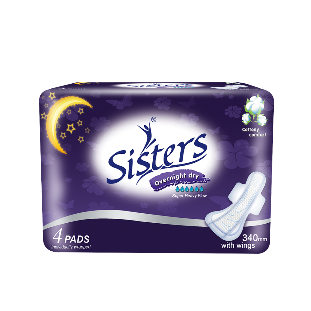 Sisters Sanitary Napkin Perforated Cottony Overnight 4's