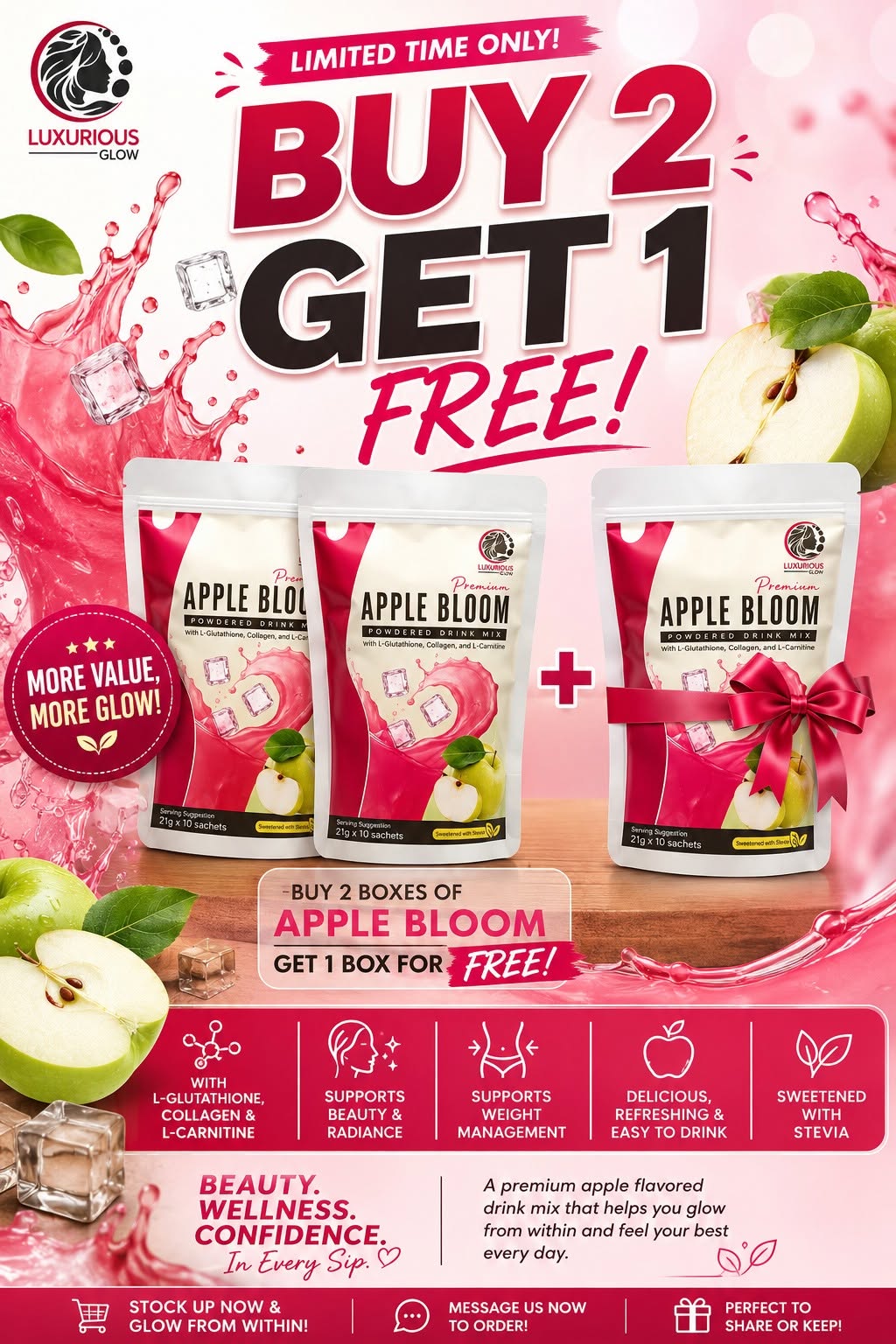 Luxurious Glow Apple Bloom Juice with apple stem cell Buy 2 take 1