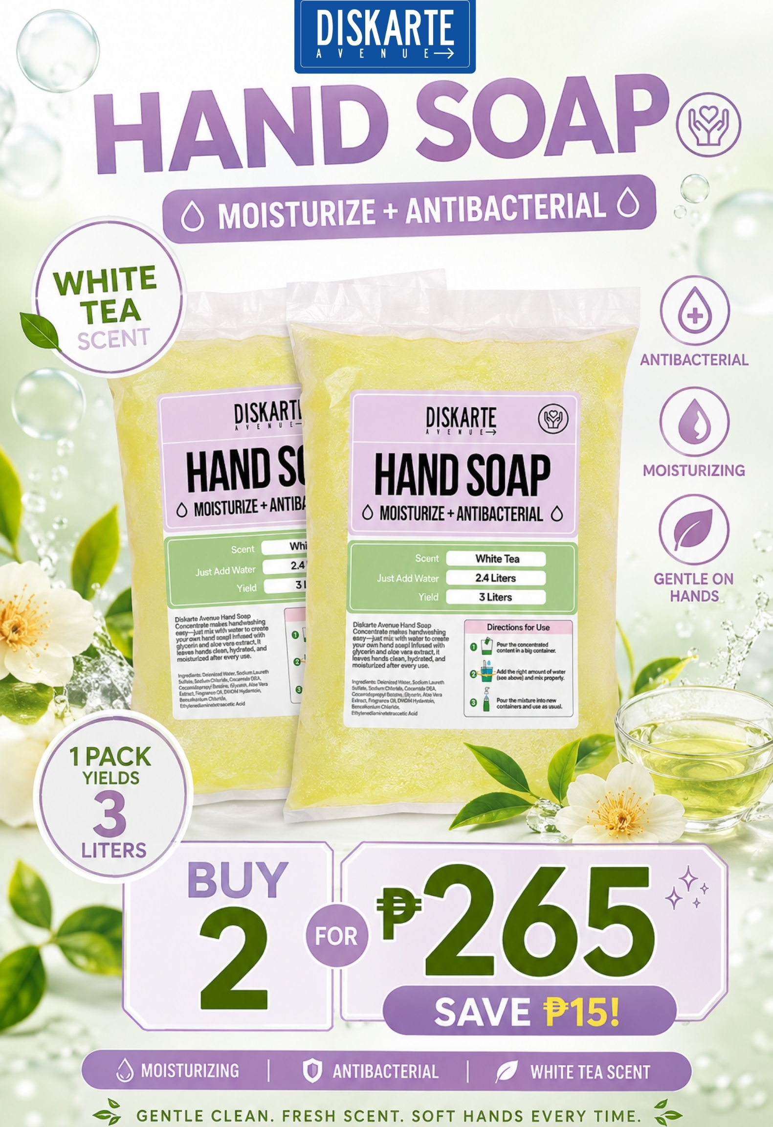 Diskarte Avenue DIY 3 Liters Hand Soap White Tea BUY 2 BUNDLE