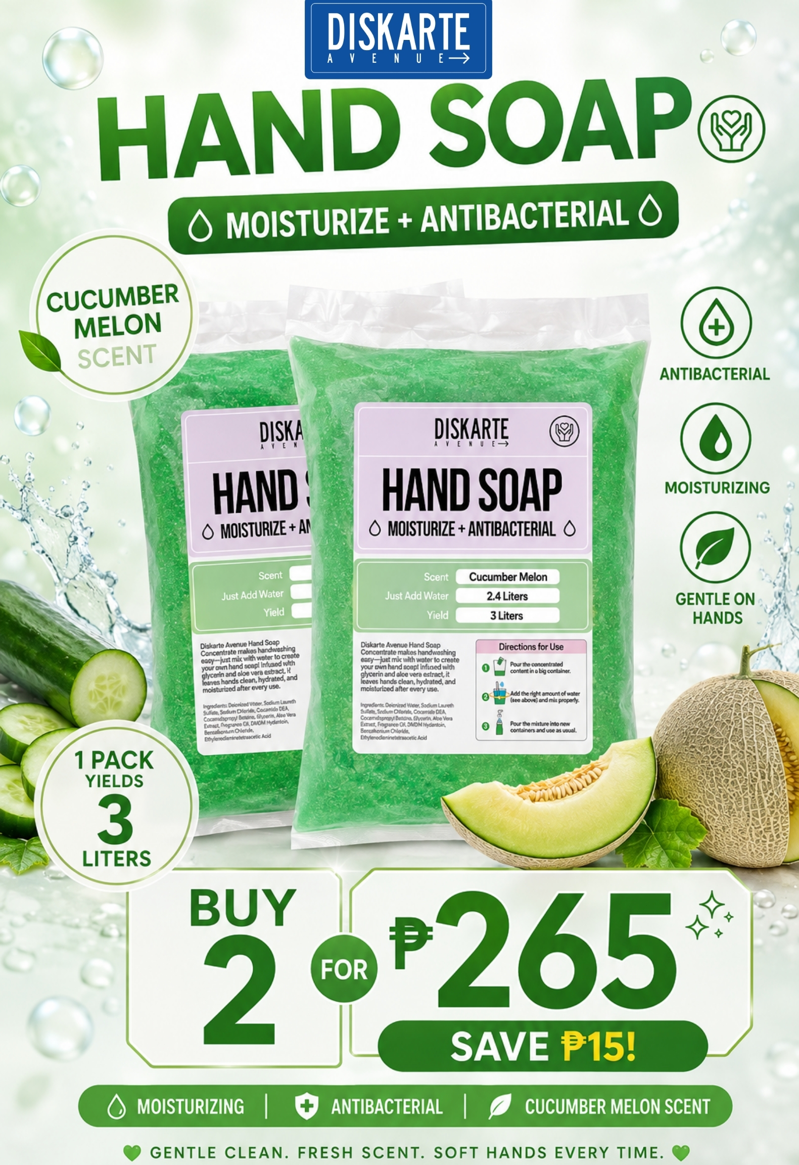 Diskarte Avenue DIY 3 Liters Hand Soap Cucumber Melon BUY 2 BUNDLE
