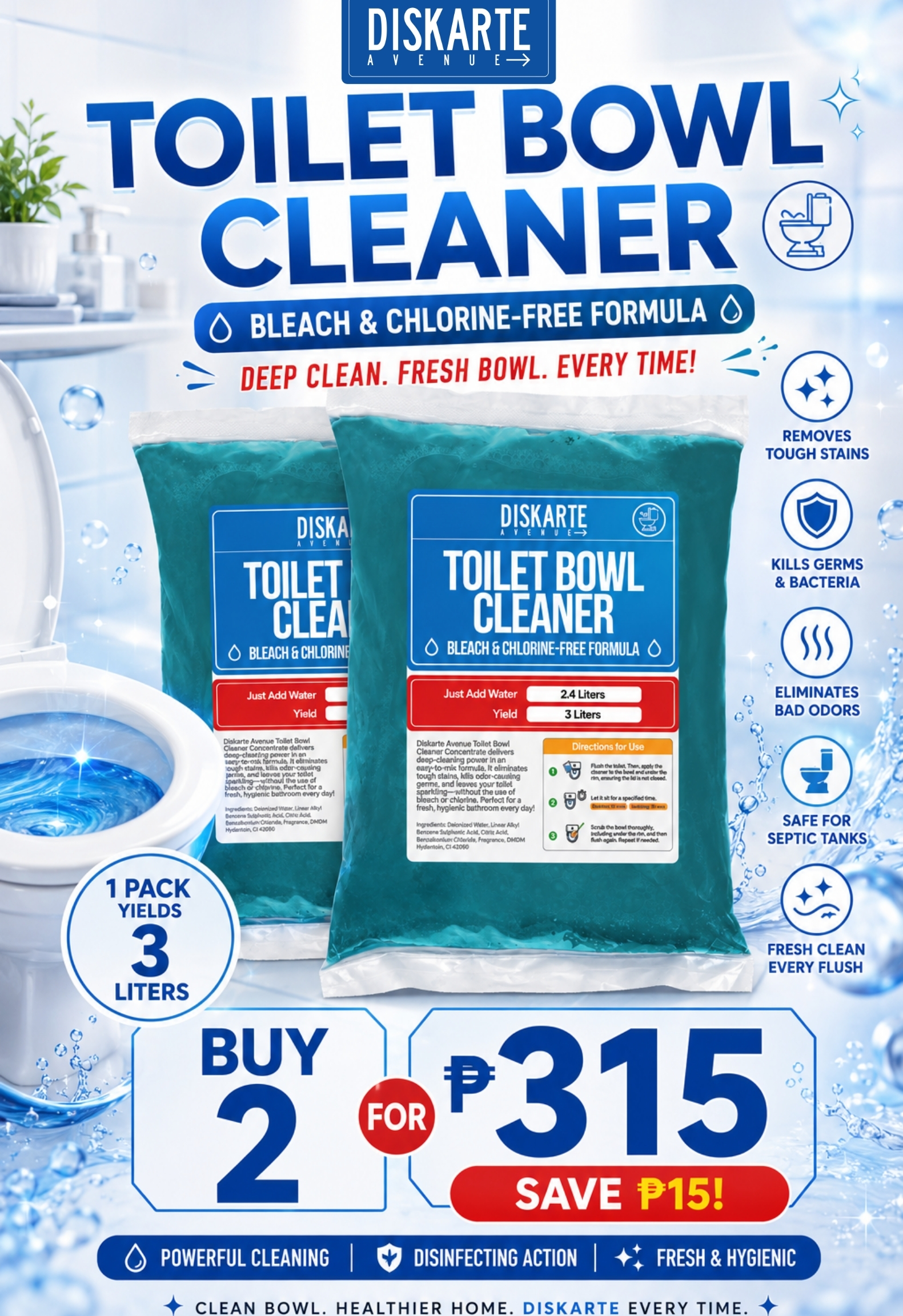 Diskarte Avenue DIY 3 Liters Toilet Bowl Cleaner BUY 2 BUNDLE