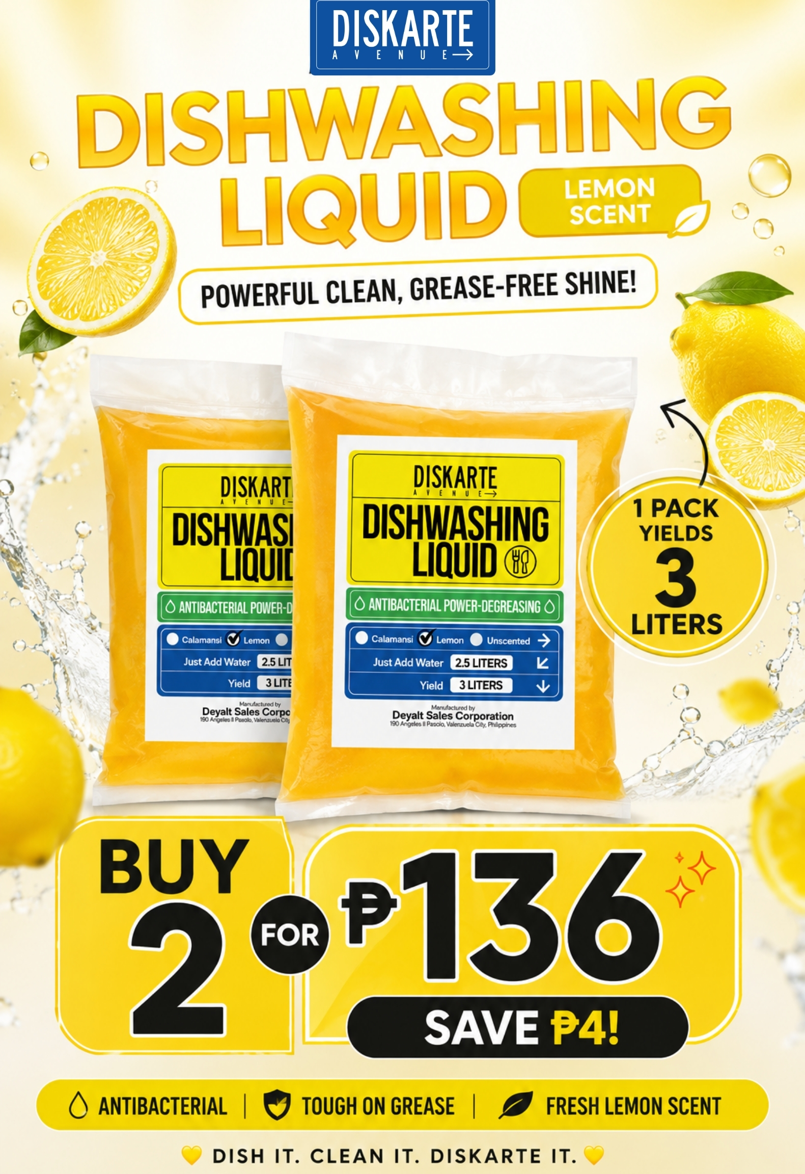 Diskarte Avenue DIY 3 Liters Dishwashing Liquid Lemon Scent BUY 2 BUNDLE