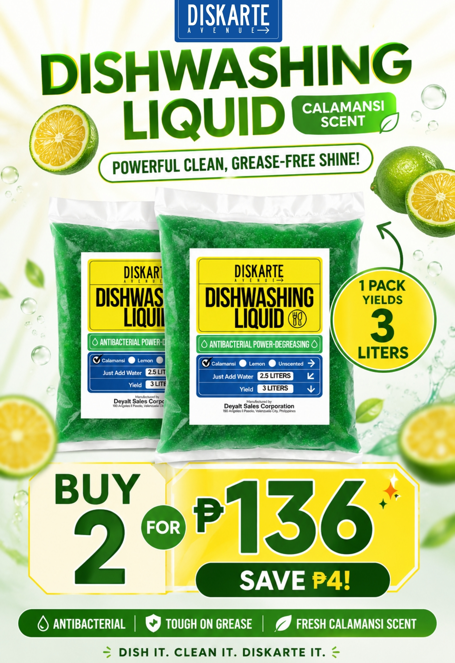 Diskarte Avenue DIY 3 Liters Dishwashing Liquid Calamansi Scent BUY 2 BUNDLE
