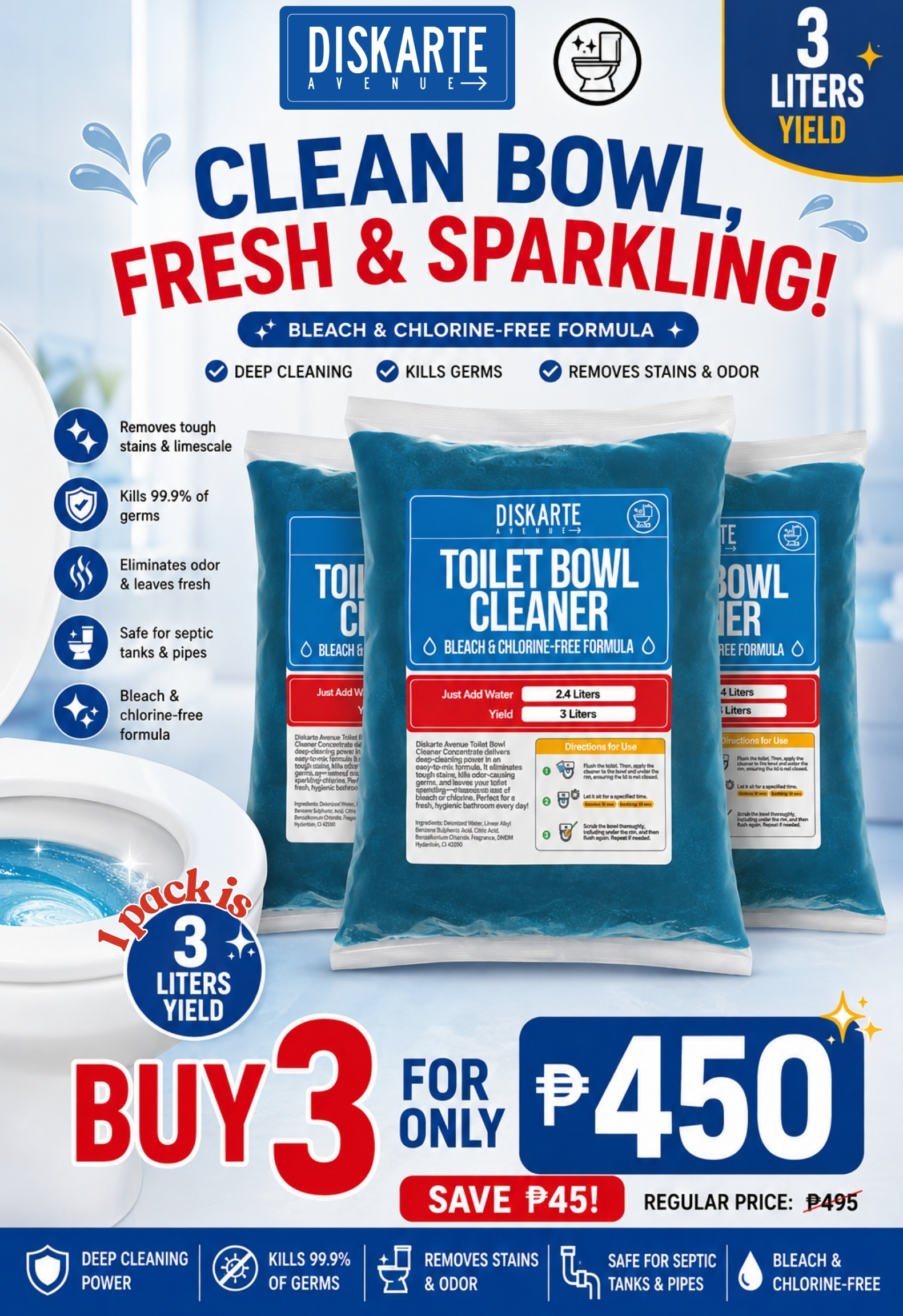 Diskarte Avenue DIY 3 Liters Toilet Bowl Cleaner BUY 3 BUNDLE