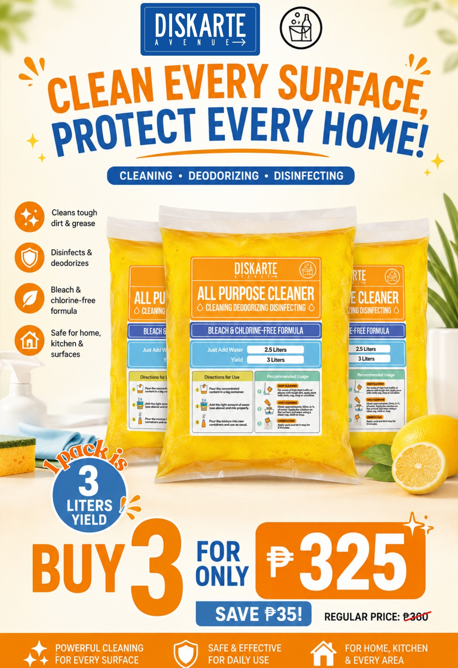Diskarte Avenue DIY 3 Liters All Purpose Cleaner	BUY 3 BUNDLE