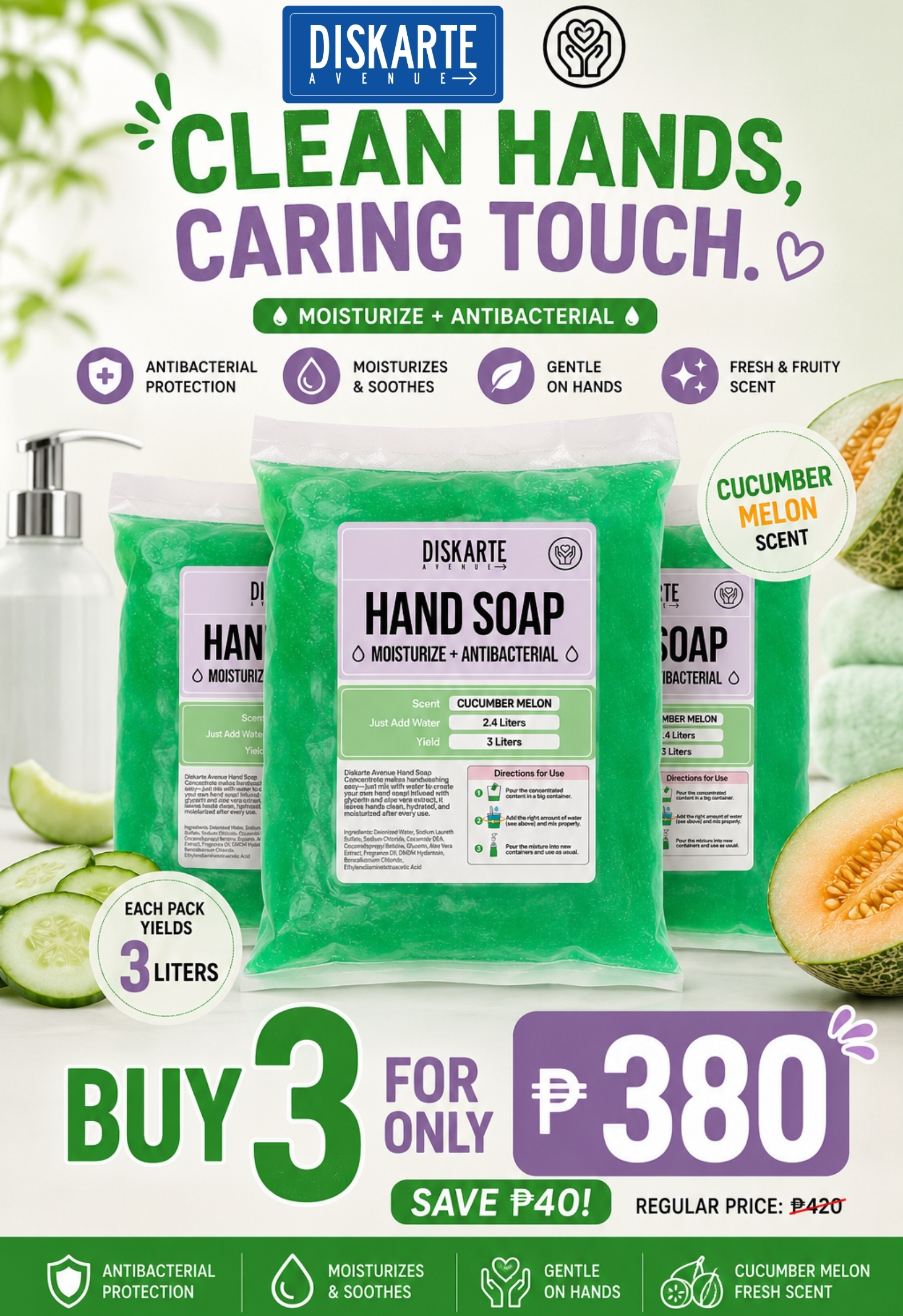 Diskarte Avenue DIY 3 Liters Hand Soap Cucumber Melon BUY 3 BUNDLE