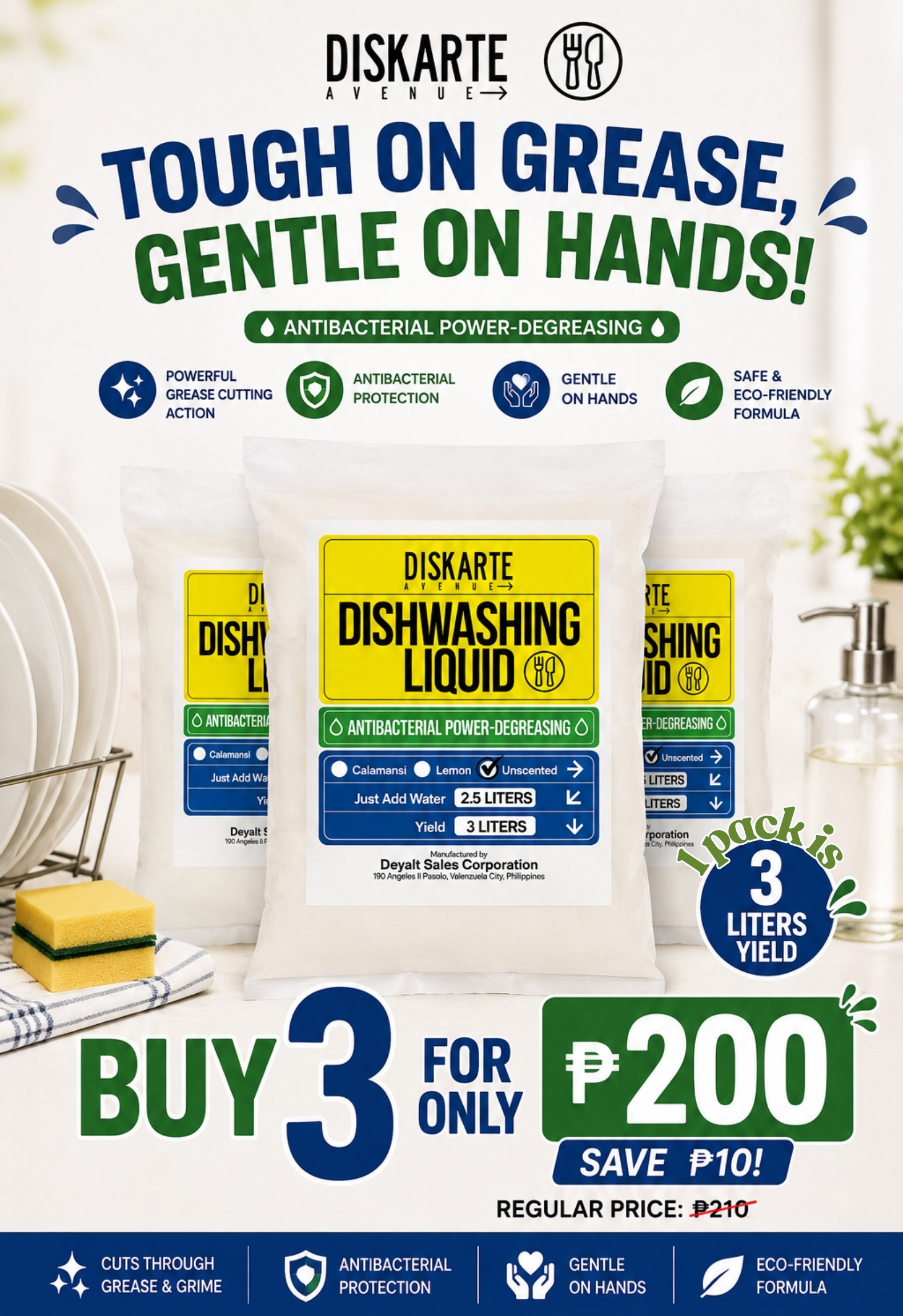 Diskarte Avenue DIY 3 Liters Dishwashing Liquid Unscented BUY 3 BUNDLE