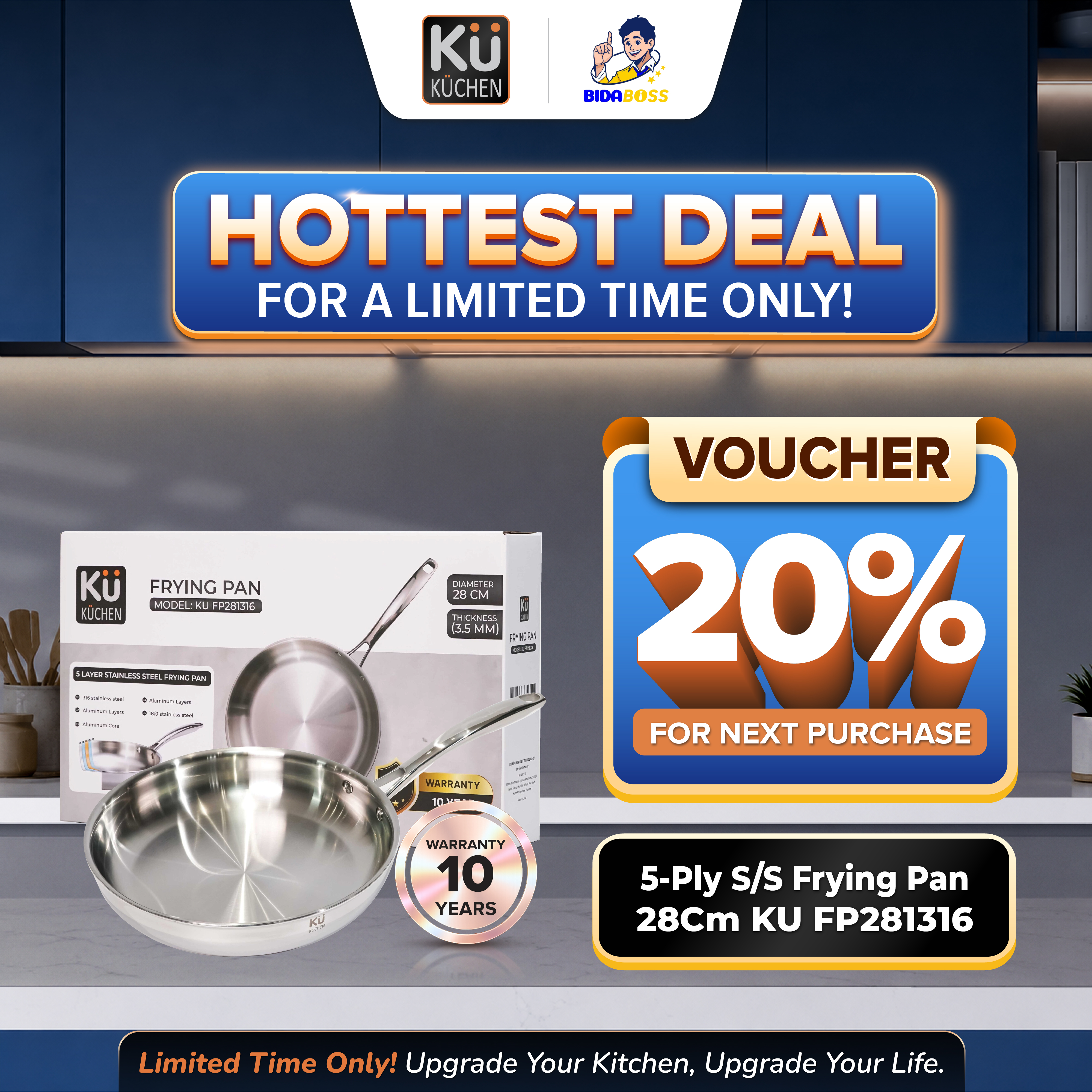 KuKuchen 5-PLY S/S FRYING PAN 28CM