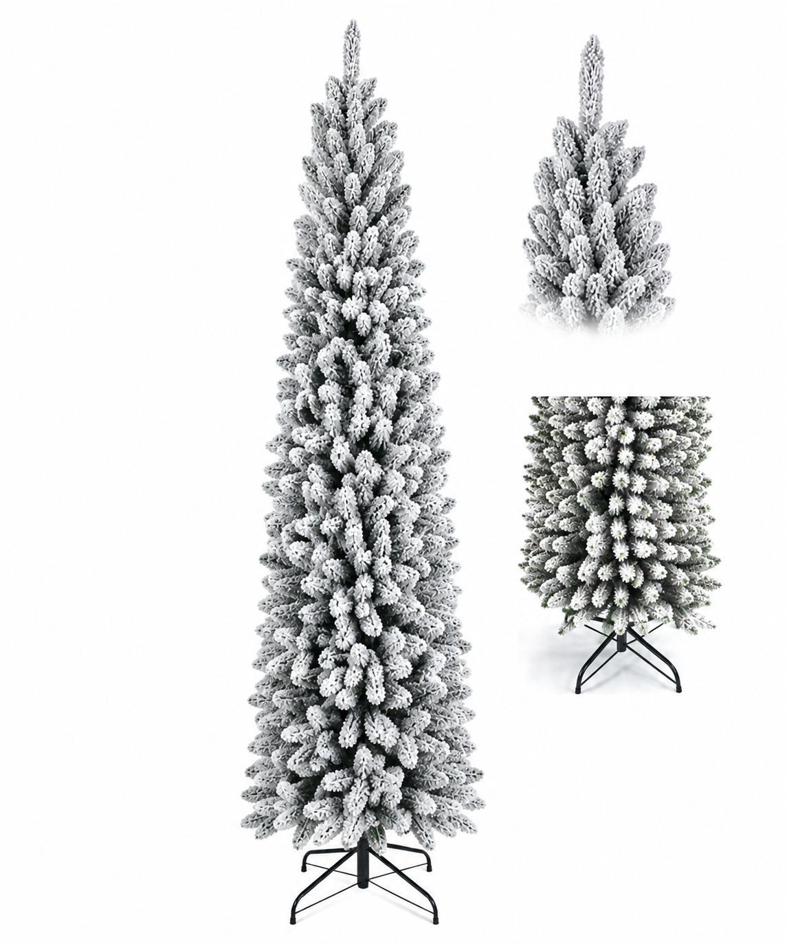 7FT Snow Pencil Christmas Tree – Snow-Flocked Slim Christmas Tree 🎄❄️