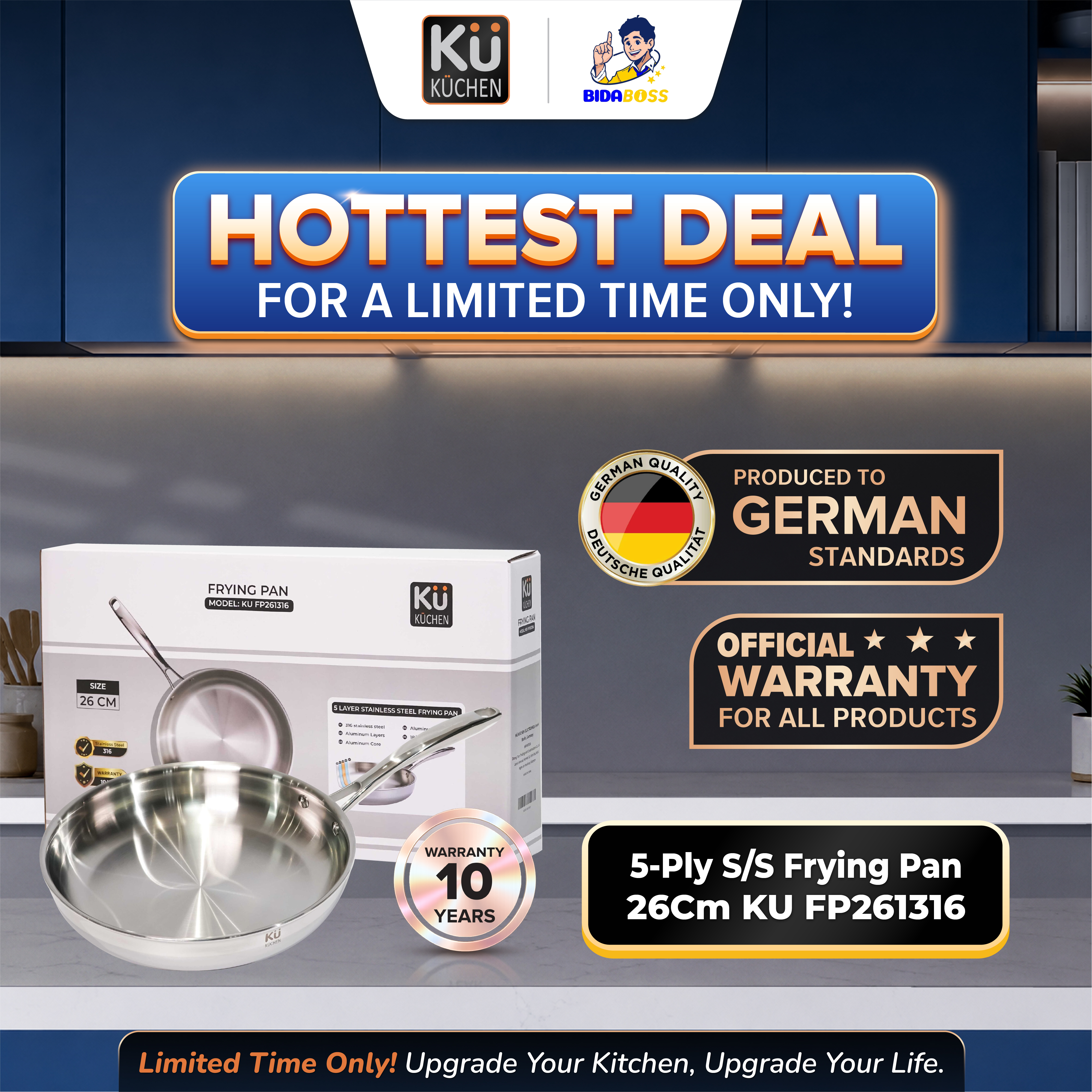 KuKuchen 5-PLY S/S FRYING PAN 26CM