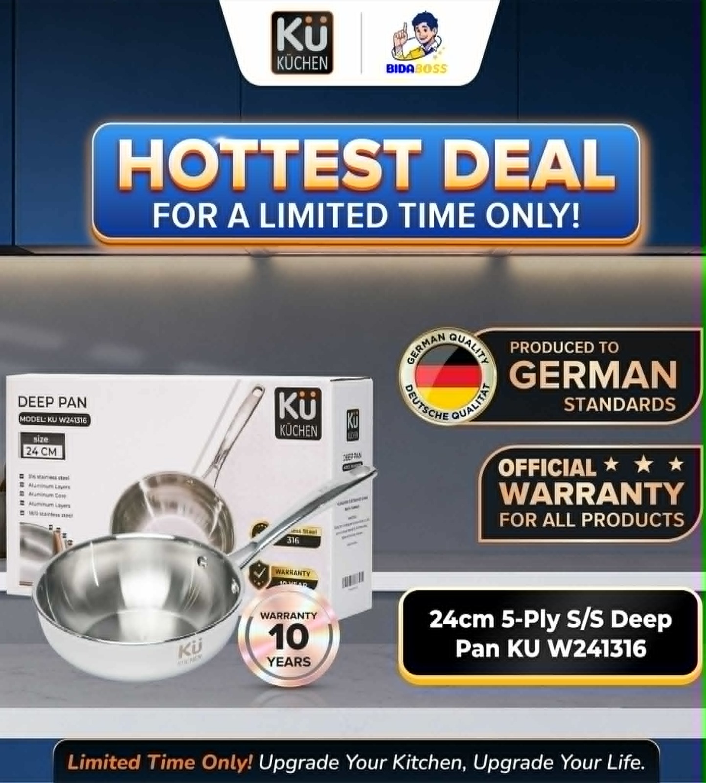 KuKuchen 24CM 5-PLY S/S DEEP PAN KU W241316