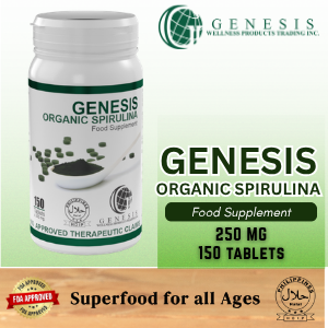 Genesis Organic Spirulina 150 tablets x 250mg, FDA Approved 1 bottle