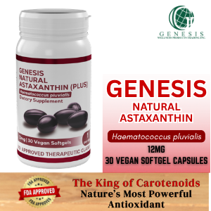 Genesis Natural Astaxanthin 12mg x 30 vegan soft gel capsule (Hawaiian Astaxanthin) FDA Approved