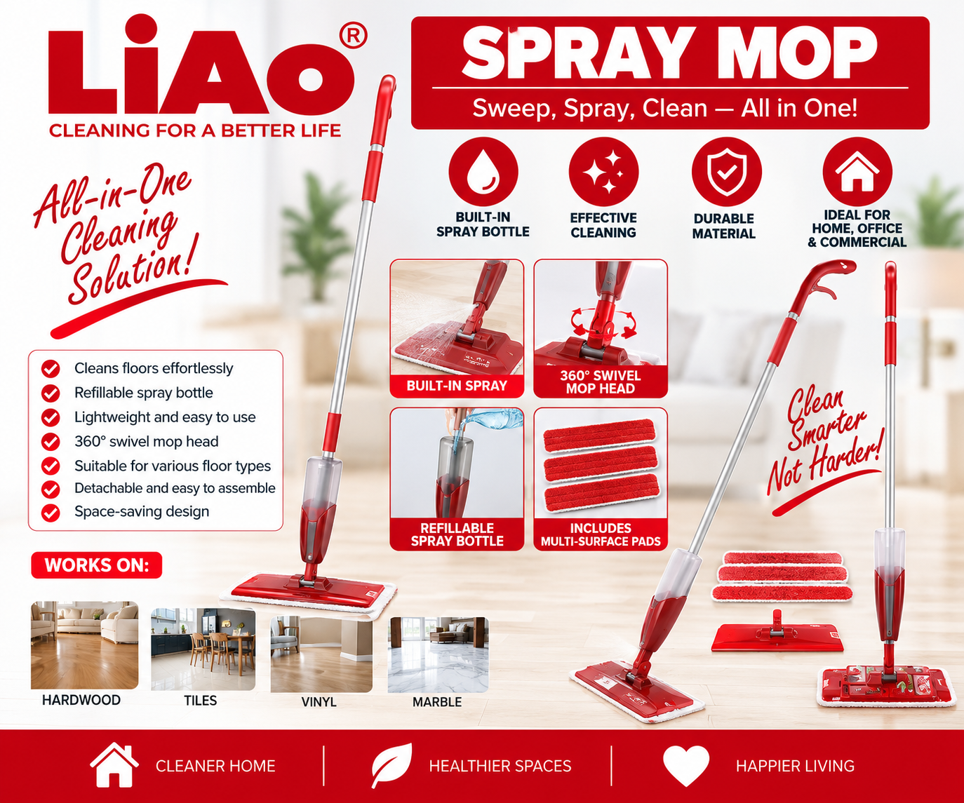 122×40cm Flat Mop with Spray