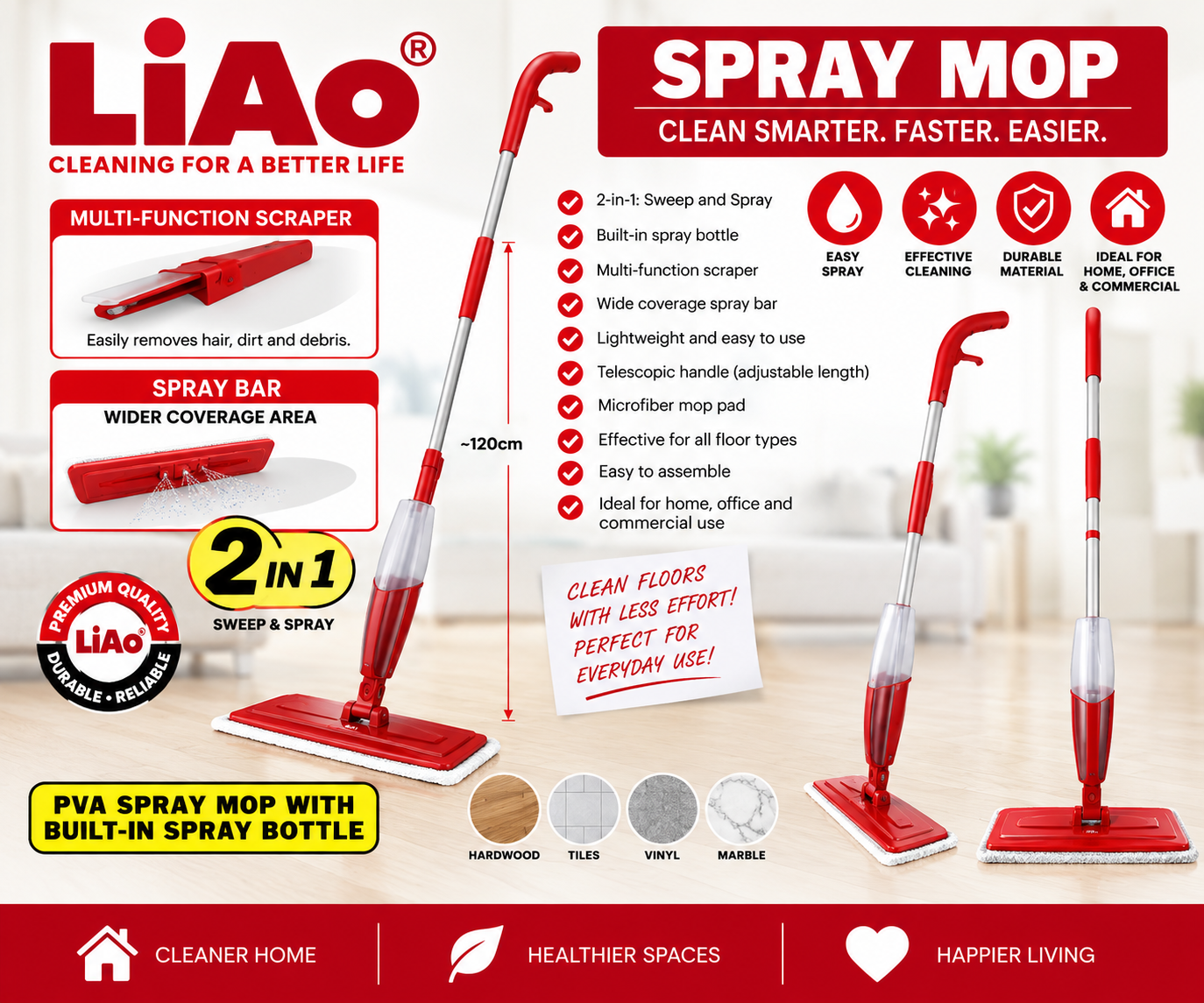 122×40cm Flat Mop with Spray