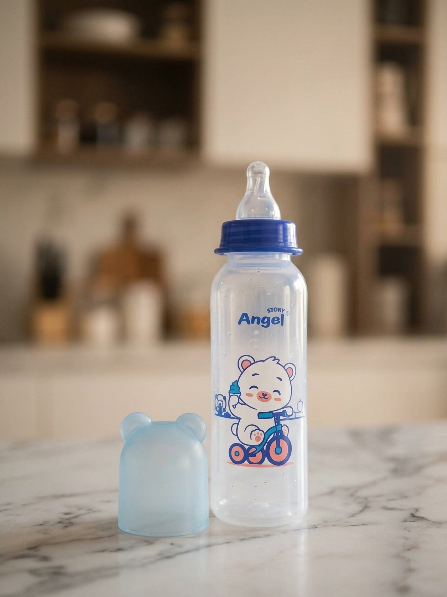 Stony Angel Feeding Bottle 8oz BPA Free Food Grade Silicone Rubber Anti Colic Valve System FDA Approved for Babies 6 Months Up Heat Resistant up to 120°C Safe Comfortable Feeding