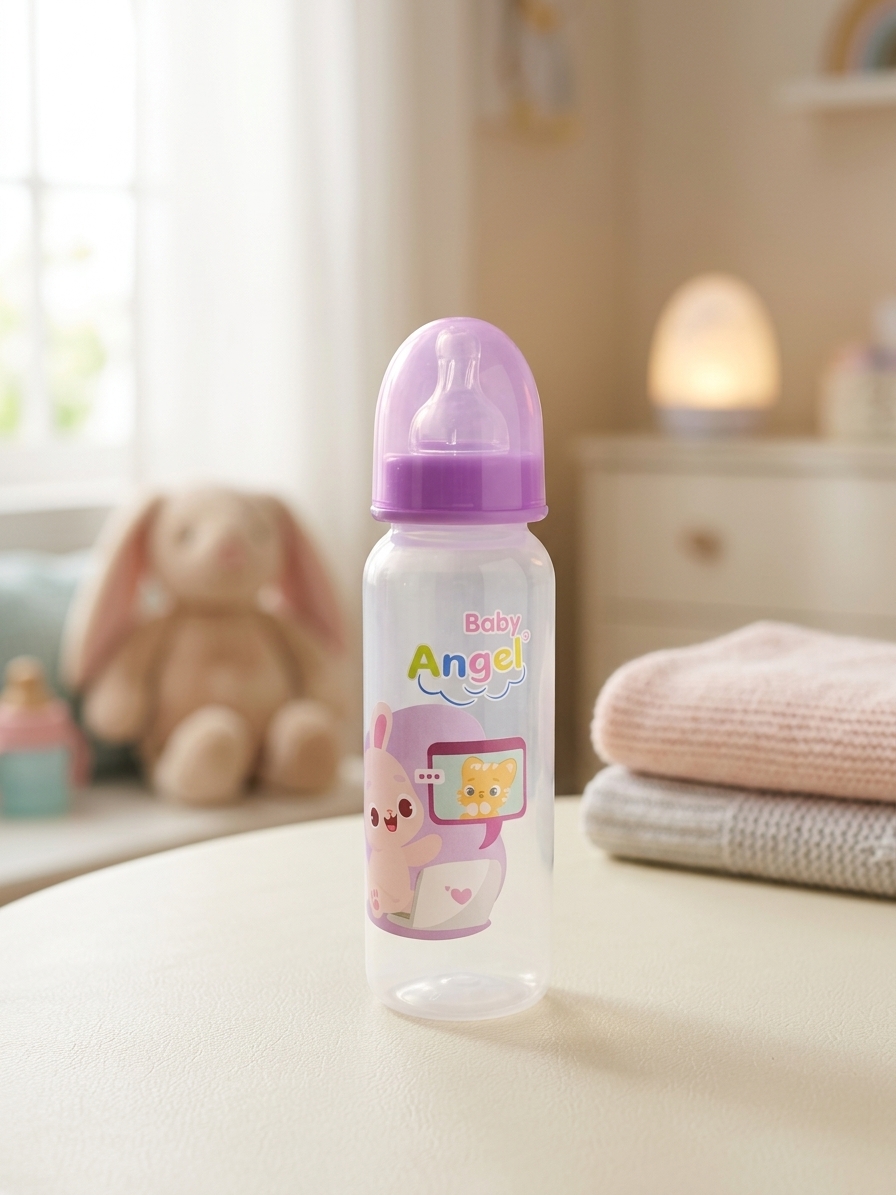 Baby Angel Feeding Bottle 8oz - BPA Free, Anti-Colic Valve, FDA Approved, Heat Resistant up to 120°C, Ideal for Babies 6 Months Up, Made in Thailand