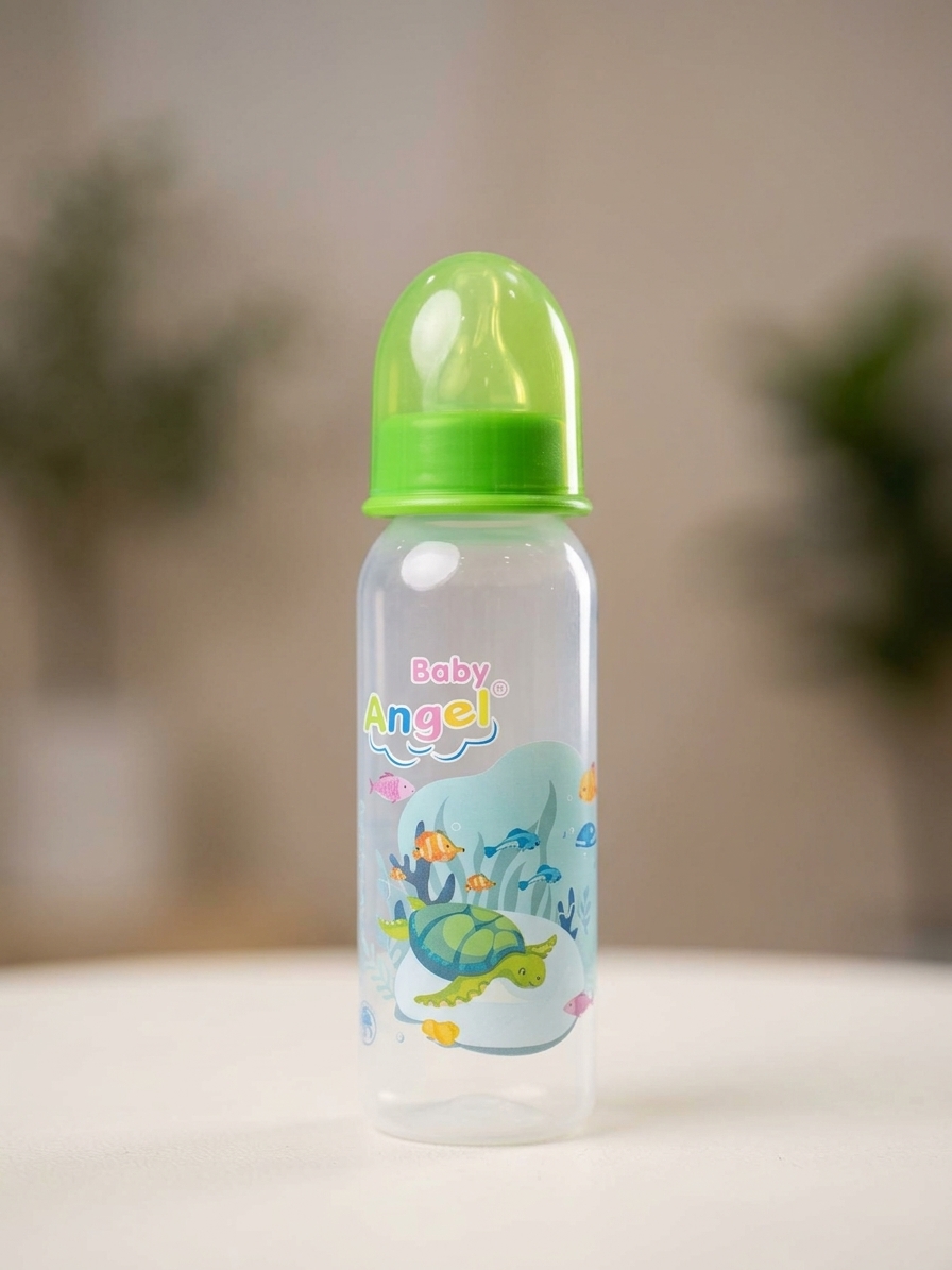 Baby Angel Feeding Bottle 8oz - BPA Free, Anti-Colic Valve, FDA Approved, Heat Resistant up to 120°C, Ideal for Babies 6 Months Up, Made in Thailand