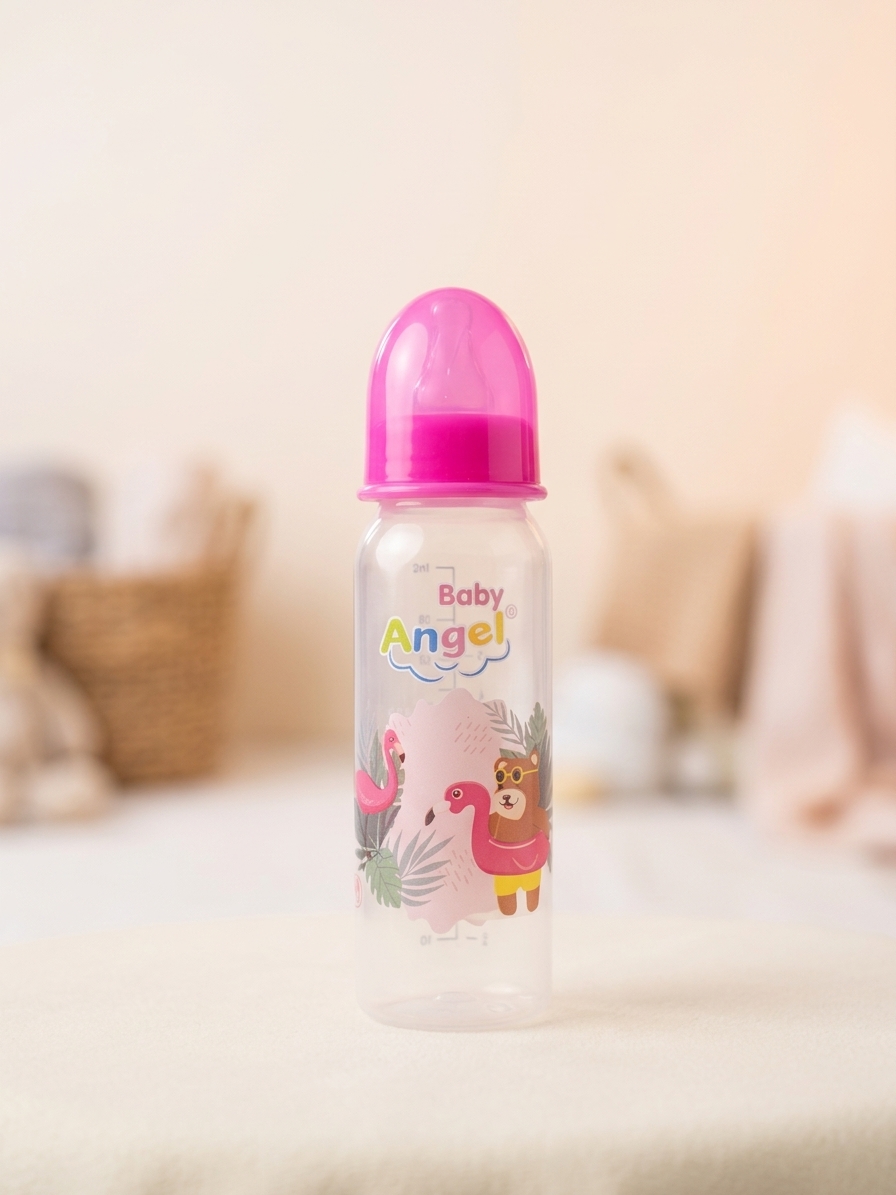 Baby Angel Feeding Bottle 8oz - BPA Free, Anti-Colic Valve, FDA Approved, Heat Resistant up to 120°C, Ideal for Babies 6 Months Up, Made in Thailand