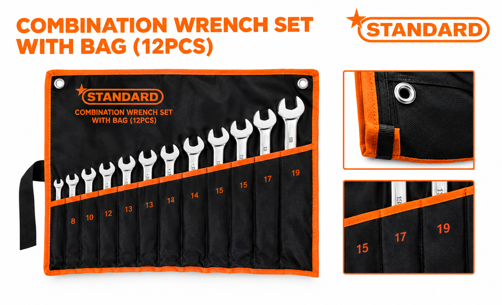 8–24" 12's Combination Wrench Set with Bag