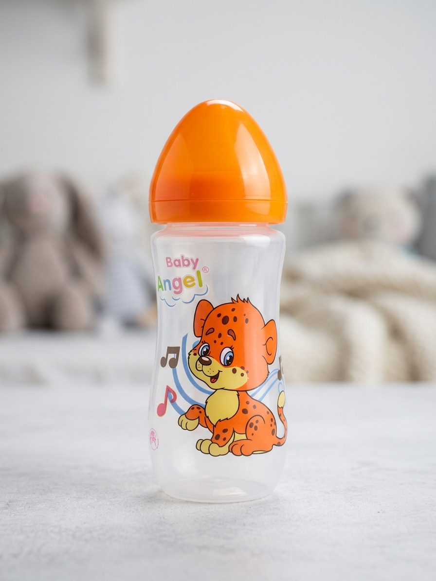 Baby Angel 12oz Jumbo Feeding Bottle BPA Free Anti Colic Valve System FDA Approved Food Grade Silicone Rubber for Babies 6 Months and Up