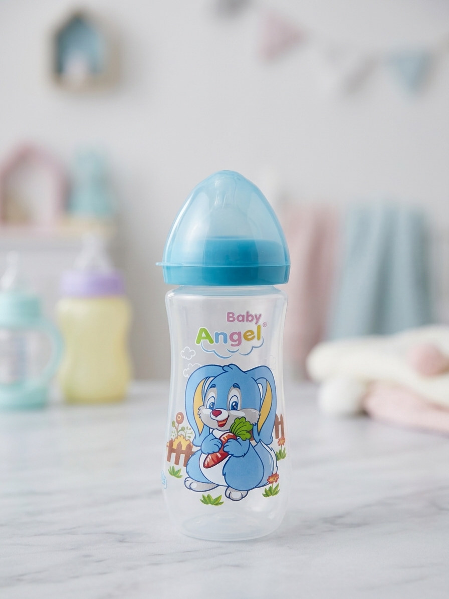 Baby Angel 12oz Jumbo Feeding Bottle BPA Free Anti Colic Valve System FDA Approved Food Grade Silicone Rubber for Babies 6 Months and Up