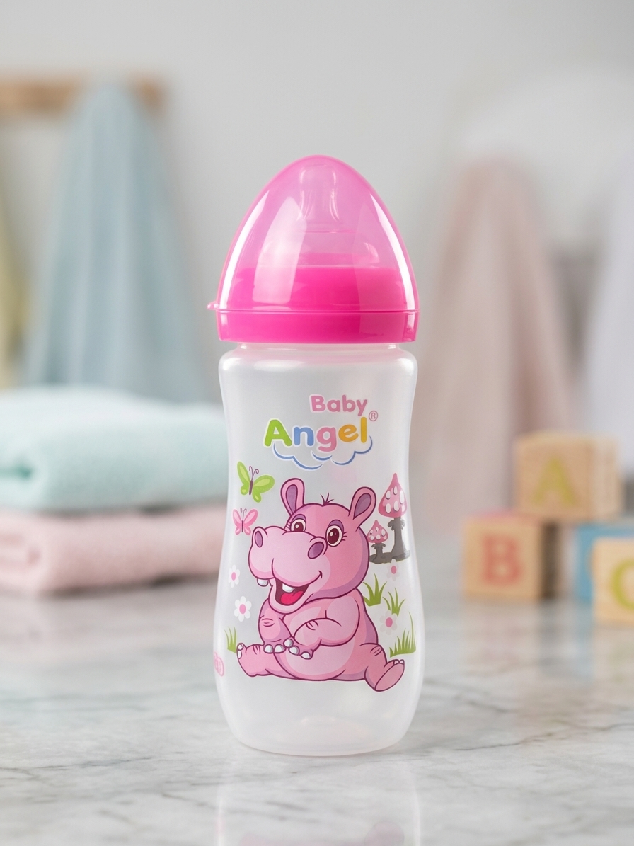 Baby Angel 12oz Jumbo Feeding Bottle BPA Free Anti Colic Valve System FDA Approved Food Grade Silicone Rubber for Babies 6 Months and Up