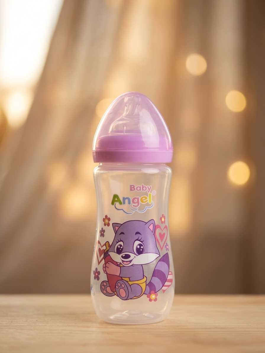 Baby Angel 12oz Jumbo Feeding Bottle BPA Free Anti Colic Valve System FDA Approved Food Grade Silicone Rubber for Babies 6 Months and Up