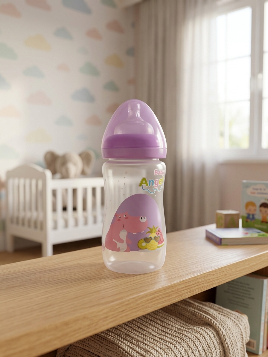 Baby Angel Feeding Bottle Jumbo 9oz - BPA Free, Anti-Colic Valve, FDA Approved, Heat Resistant up to 120°C, Ideal for Babies 6 Months Up, Food-Grade Silicone, Safe & Secure