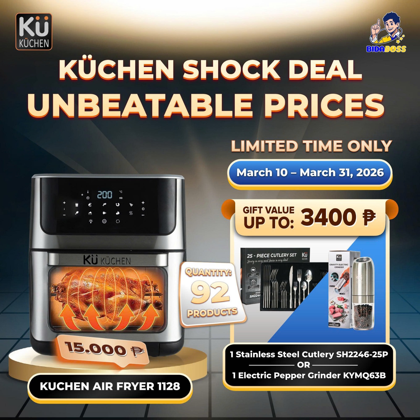 KuKuchen AIR FRYER / 1 KuKuchen STAINLESS STEEL CUTLERY OR 1 ELECTRIC PEPPER GRINDER