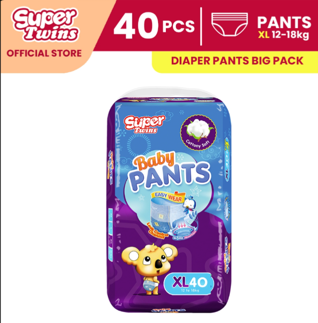 Super Twins Baby Diaper Pants XL 40's-34-12-1kg super absorbent
