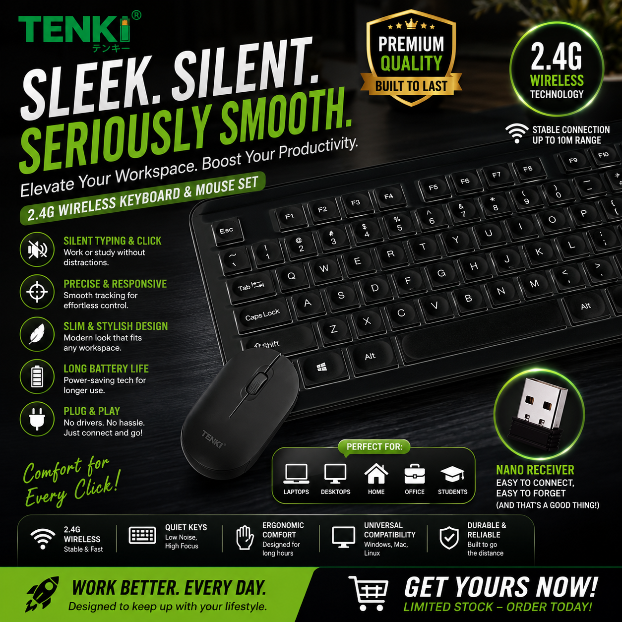 TENKI Wireless Keyboard & Mouse 2.4G (black)