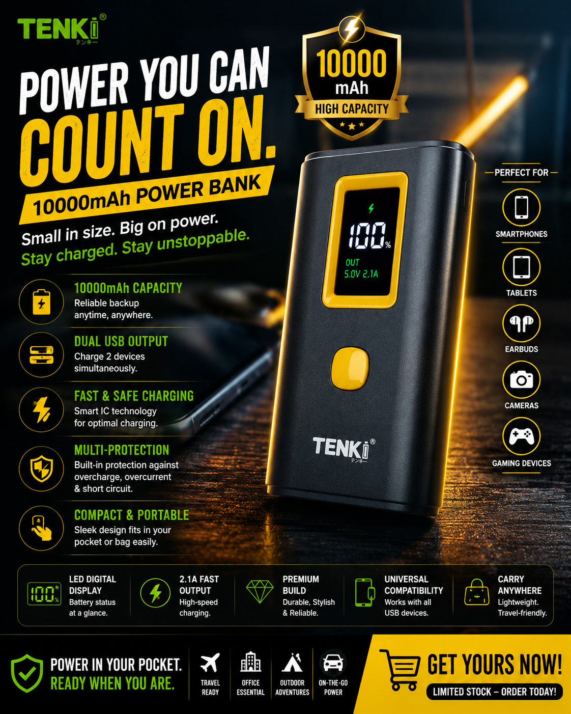 TENKI 10000mAH LCD Power Bank