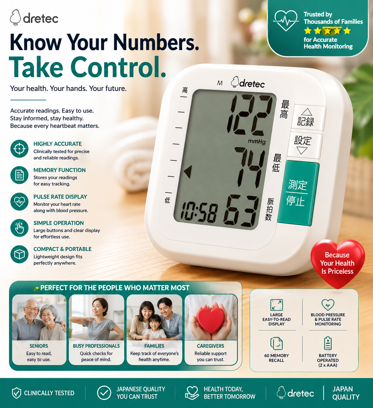 Dretec Compact Wrist Type Blood Pressure