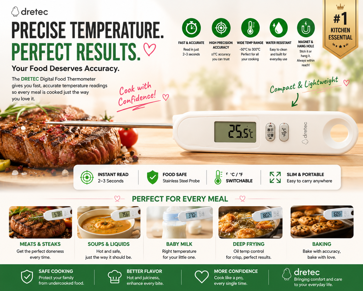 Dretec Cooking Thermometer Folding Type