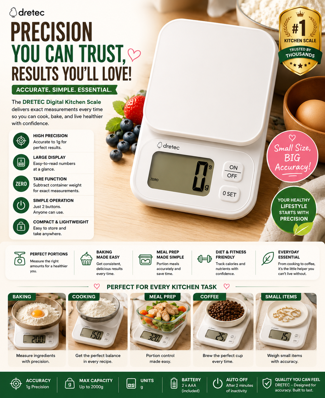 Dretec Digital Precision Scale 2kg/1g