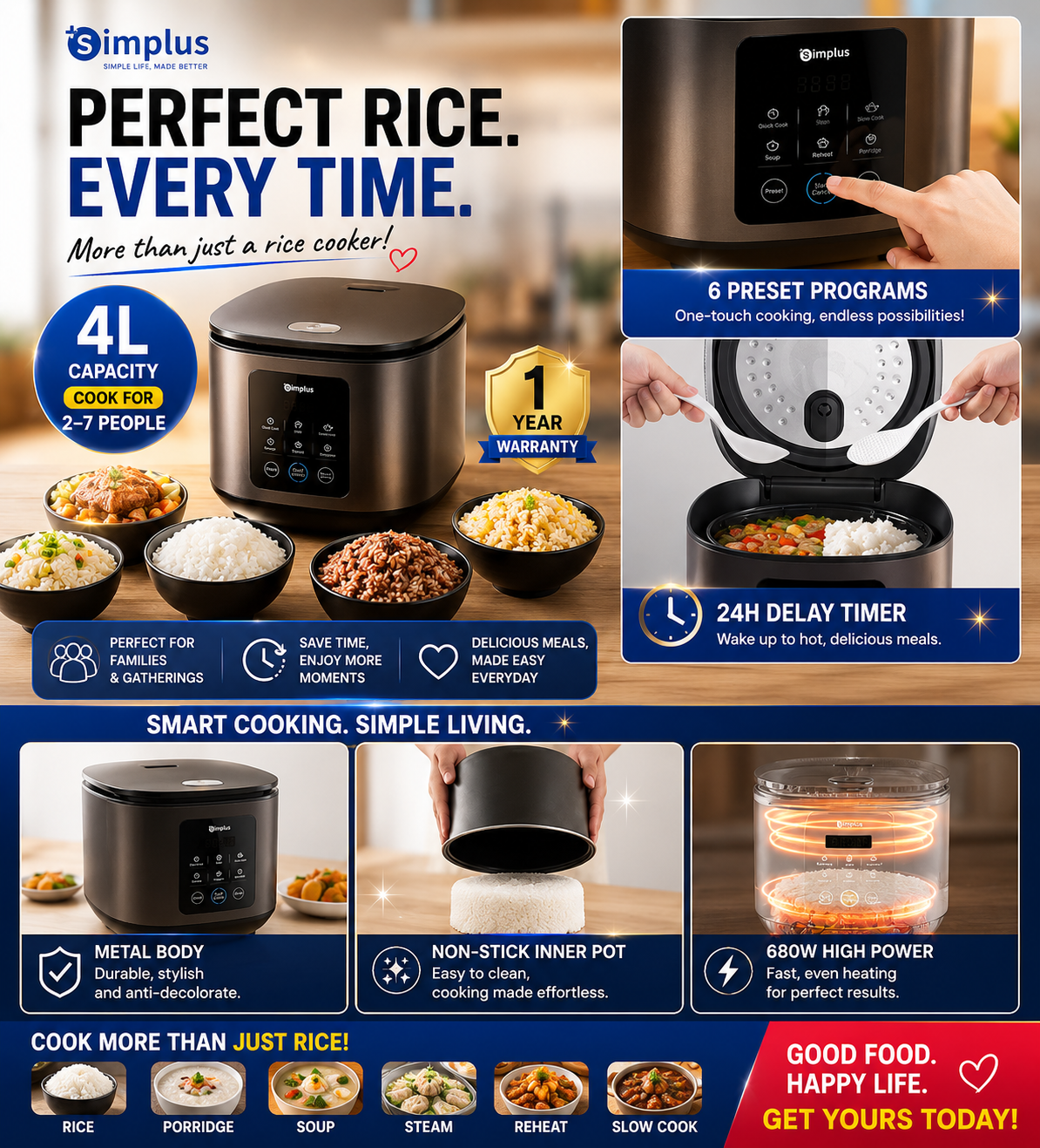 Simplus Digital Rice Cooker 4L